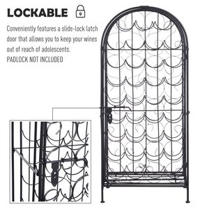 Portabottiglie in Ferro Battuto per 35 Bottiglie, Nero con Serratura, Stile Pannello in Legno per Arredamento Casa - Product Image 4