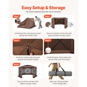 Carpa Gazebo Plegable Grande de 12 x 12 pies y 6 Lados con Mosquitera, Montaje Rápido, Protección contra Insectos para Camping, Techo Desmontable con Bolsa de Transporte - Product Image 5