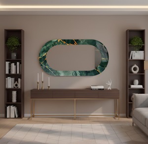 Premium Oval Long Mirror With Marble Style Green <b>Frame</b> Perfect For Dressing Area And Home Styling Handcrafted From India - Product Image 1