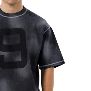 เสื้อยืดโอเวอร์ไซส์ทรงยาว คอกลม แขนสั้น ลายกราฟิกหมายเลข 9 เย็บตะเข็บตัดกัน สไตล์สตรีทแวร์ลำลอง ไซส์ XL ขายส่ง - Product Image 3