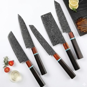 Handmade Ambidextrous Chef <b>Set</b> in Damascus Steel with Wooden Handle and Leather Sheath Extra <b>Sharp</b> - Product Image 1