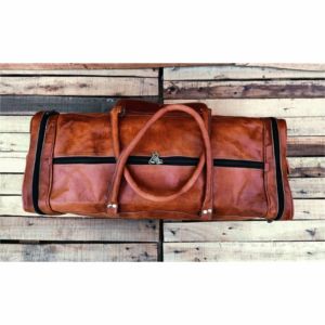 Vintage Genuine Leather Travel Duffel <b>Bag</b> Large Capacity Weekender <b>Overnight</b> <b>Bag</b> for Men with Front Pocket - Product Image 4