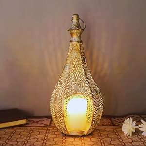 Ramadan Decor Handmade Eco-friendly Teardrop Shaped <b>Candlestick</b> <b>Holder</b> Vintage Black Metal Hollow Lamp - Product Image 1