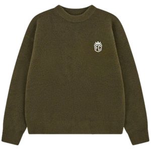 Pull en tricot kaki, coton doux de qualité supérieure, coupe décontractée confortable, manches longues, vêtement décontracté pour un confort quotidien - Product Image 1