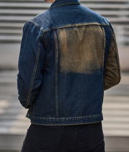 Hardihood International Veste en jean déchirée pour homme, bleu, effet délavé, patchwork, style streetwear décontracté, fermeture boutonnée, coupe classique - Product Image 2