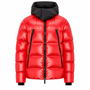 Men's <b>Red</b> Hooded Down Puffer <b>Jacket</b> With Zipper Closure Casual Winter Coat Thick Windproof Nylon Shell Wholesale Rate - Product Image 2