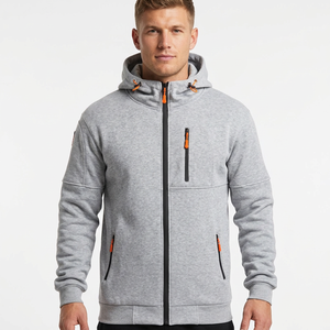 Sweat-shirt à capuche zippé gris pour homme, coupe classique, couleur unie, en molleton bouclette, décontracté, pour l'automne, 100 % coton, coupe classique, Bangladesh - Product Image 4