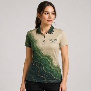 Polo Personalizado para Mujer, Color Verde Bosque Arena, con Diseño de Olas, de Secado Rápido, Transpirable, Manga Corta, Uniforme de Golf de Alto Rendimiento, WPS-0887 - Product Image 1