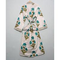 Robe Kimono Longue 100% Coton Pur à Col en V Imprimé Floral Élégant avec Cordon de Serrage pour Femme – Idéale Printemps-Été, Vêtement de Nuit et de Plage Doux et Lisse