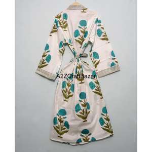 Robe Kimono Longue 100% Coton Pur à Col en V Imprimé Floral Élégant avec Cordon de Serrage pour Femme – Idéale Printemps-Été, Vêtement de Nuit et de Plage Doux et Lisse - Product Image 5