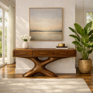 Mesa de Consola Moderna de Tamaño Personalizado Luxali, Diseño Inspirado en Madera Natural, Decoración Única Hecha a Mano para Entrada, Madera Sólida a Medida - Product Image 5