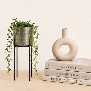 Jardinière moderne de luxe en métal couleur canon de fusil avec support haut en fer noir – Pot de fleurs minimaliste pour salon, bureau et balcon - Product Image 4