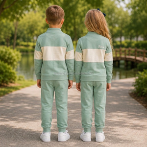 Ensemble uniforme scolaire pour enfants, veste zippée et pantalon en coton vert French Terry avec logo brodé pour élèves du primaire - Product Image 2