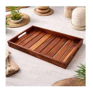 Plateau de service en bois avec poignées métalliques ou non métalliques, disponible en différentes tailles - Product Image 1