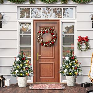 2ft Cordless <b>LED</b> Pre-Lit Artificial Christmas <b>Tree</b> 70 Branches Red Berries Pine Cones 2 Pack for Outdoor Entryway 2022 Christmas - Product Image 2