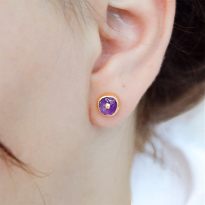 Handmade 12mm Citrine Birthstone <b>Studs</b> in 925 <b>Silver</b> with Gold Plating – Women’s Jewelry - Product Image 3