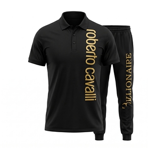 Ensemble de survêtement pour homme, polo noir et pantalon de jogging, logo personnalisé, vêtements de sport décontractés, ensemble deux pièces - Product Image 3