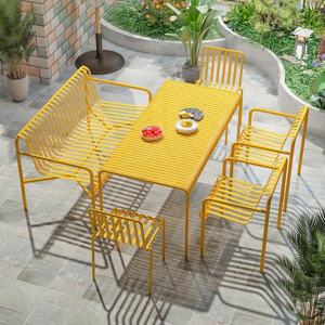 Custom Modern <b>Aluminum</b> Wood Outdoor Dining <b>Table</b> Slatted Design Minimalist Style Durable Backyard Courtyard Furniture - Product Image 3