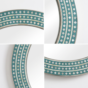 <b>Wall</b> <b>Mirror</b> Handmade Wholesale Custom OEM ODM MOP Resin Inlay Teal Diamond <b>Round</b> Hanging <b>Mirror</b> DECORYUG - Product Image 3