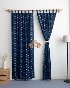 ผ้าม่านลายดอกไม้สีน้ำเงินพิมพ์ลายนก ผ้าฝ้าย 100% แบบรูร้อยราง สำหรับหน้าต่างสกายไลท์ ชุดผ้าม่านกันแสงเต็มรูปแบบ - Product Image 2