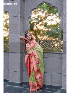 Sari en soie tissée avec motif Butis-Meena et bordure Lotus Muniya, collection de blouses, pour occasions spéciales, vente en gros - Product Image 2