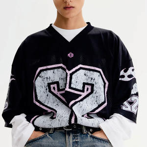 Camiseta de Fútbol Americano Personalizada Negra Oversize de Malla con Estampado de Número Rosa y Blanco, Ropa Urbana, Proveedor Mayorista de Camisetas Deportivas - Product Image 1