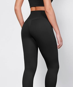 HAWK SPORTS INDUSTRIES Leggings de yoga taille haute sans couture pour femme, longueur intégrale, respirants, extensibles, 220g, sportifs, couleur unie noir - Product Image 2