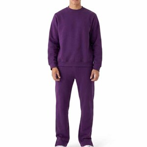Men Blue <b>Polyester</b>/Cotton <b>Tracksuit</b> Crew Neck Full Sleeve Regular Fit Solid Color Casual Autumn Breathable Midweight Sweat suit - Product Image 4