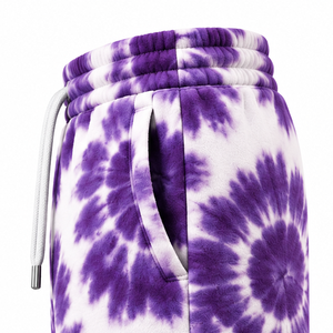Custom <b>Mens</b> Tie Dye <b>Fleece</b> <b>Shorts</b> With Chenille Embroidery Elastic Waist Drawstring Side Pockets Wholesale Streetwear Production - Product Image 6