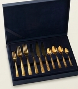 Ensemble de couverts en métal martelé doré, couteau à dîner, fourchette, cuillère, élégant, passe au lave-vaisselle, vaisselle de mariage - Product Image 6