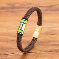 Bracelet en cuir tressé avec drapeau national du Brésil pour hommes, fermoir magnétique en acier inoxydable, bijoux sur le thème du pays, cadeau