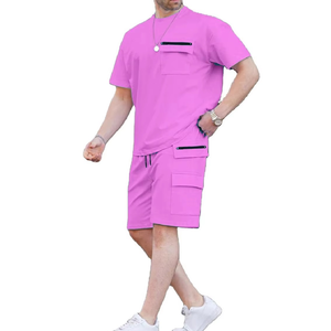 <b>Men's</b> Lime Green Casual Short Sleeve T-Shirt With Shorts Set Breathable Solid Color Crew Neck Drawstring Waist Summer Wear - Product Image 4