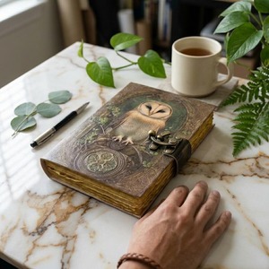 Carnet de notes personnalisé Craft Hackle Book Shadows, Grimoire Floral Moon, en cuir véritable, reliure cousue main, sans acide, 7x5 pouces - Product Image 4