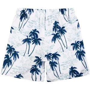 Short de bain décontracté pour homme à imprimé palmiers, séchage rapide, avec cordon de serrage, motif blanc et bleu, taille mi-haute, longueur courte - Product Image 3