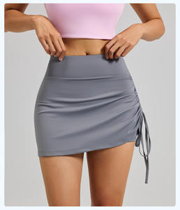 Jupe de sport froissée pour femme, anti-transparence, taille haute, élastique, pour la course, avec short de yoga deux pièces intégré, couleur unie, écologique, séchage rapide - Product Image 1