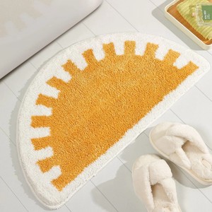Tapis de bain en coton demi-cercle avec motif soleil, dos antidérapant en caoutchouc, design fantaisie en peluche épaisse pour usage domestique - Product Image 1