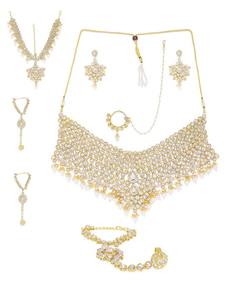 Conjunto de Collar Gargantilla de Lujo Vintage de Aleación con Baño de Rodio y Cristales de Estrás, Pendientes, Maang Tikka, Anillo y Pulsera, Regalo para Mujer - Product Image 4