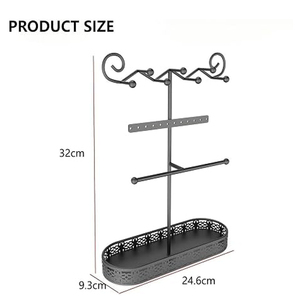 Support à bijoux noir, organisateur de bijoux, présentoir à bijoux haut, support de rangement pour bijoux, support à bijoux en métal robuste - Product Image 4