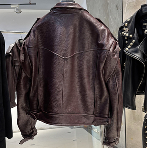 Hot Selling 2026 Autumn Women's Genuine <b>Sheepskin</b> Burgundy Leather <b>Jacket</b> High Quality Full-Grained Leather Genuine <b>Sheepskin</b> - Product Image 4