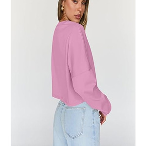 เสื้อสเวตเตอร์ไหมพรมคอวีสีชมพู แขนทรงกระบอก สไตล์ลำลอง น้ำหนักเบา คุณภาพสูง สำหรับผู้หญิง ขายส่ง รุ่นครอปสั้น ผ้าฝ้าย เหมาะสำหรับฤดูใบไม้ร่วง - Product Image 5
