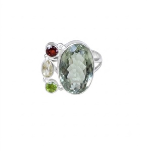 Natural Green Amethyst 925 Sterling <b>Silver</b> Multi Gemstone <b>Ring</b> With Green Peridot <b>Garnet</b> Handmade Fine Jewelry Gift For Women - Product Image 1