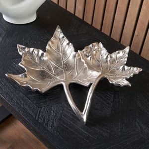 Ensemble de plateaux décoratifs en forme de feuille, faits à la main, en métal poli, motif végétal, style glamour, assiettes et plats - Product Image 2