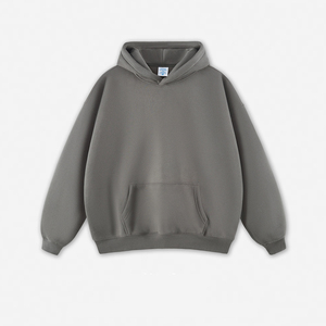 เสื้อฮู้ดโอเวอร์ไซส์ผู้ชาย ผ้าฟลีซสีดำล้วน สไตล์ลำลอง ผ้าฝ้าย มีกระเป๋า ดีไซน์สำหรับใส่ในฤดูใบไม้ร่วง - Product Image 2