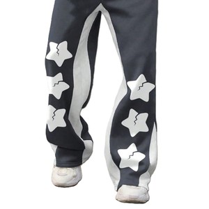 Men's Gray Hooded Tracksuit With <b>White</b> Star Print Loose Fit Streetwear <b>Sweatshirt</b> And Pants Full Length Autumn Wear - Product Image 5