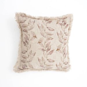 Cuscino Decorativo in Lino Marrone Stampato con Frange e Cuscino da Divano - Product Image 1