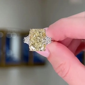 Trendy 925 Moissanite Diamond 4.5 Carat Trapezoid Cut Pave Yellow <b>Two</b> Tone Gold Plated Engagement <b>Ring</b> VVS Clarity Women's - Product Image 4