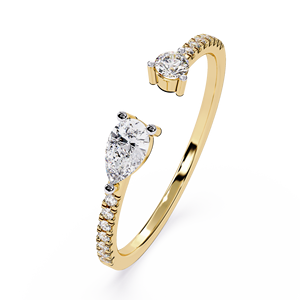 Anillo de Diamante Cultivado en Laboratorio con Corte Pera, Oro Amarillo de 14K/18K, Diseño Abierto, 0.30 CT, DEF VVS, Estilo Étnico para Novia, Chapado en Rodio - Product Image 3