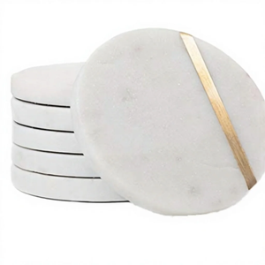 Modern Luxury Black <b>Marble</b> Round Tea <b>Coaster</b> Set of 4 Pieces with Customizable Size Stone <b>Coasters</b> Eco-Friendly - Product Image 4