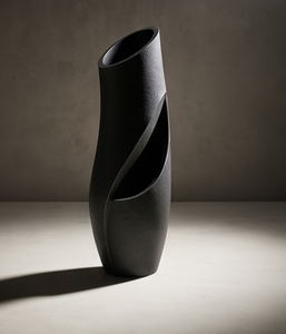 Vase décoratif en métal noir de luxe, texture ajourée abstraite moderne, récipient à fleurs pour la maison, le bureau, le hall, la décoration intérieure - Product Image 3