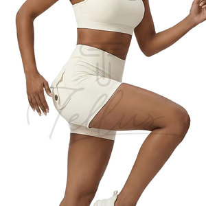 High Waist Women's <b>Yoga</b> <b>Shorts</b> With Side Pockets Breathable Spandex Nylon Sporty Fitness Wear Solid Color Knitted <b>Shorts</b> - Product Image 4